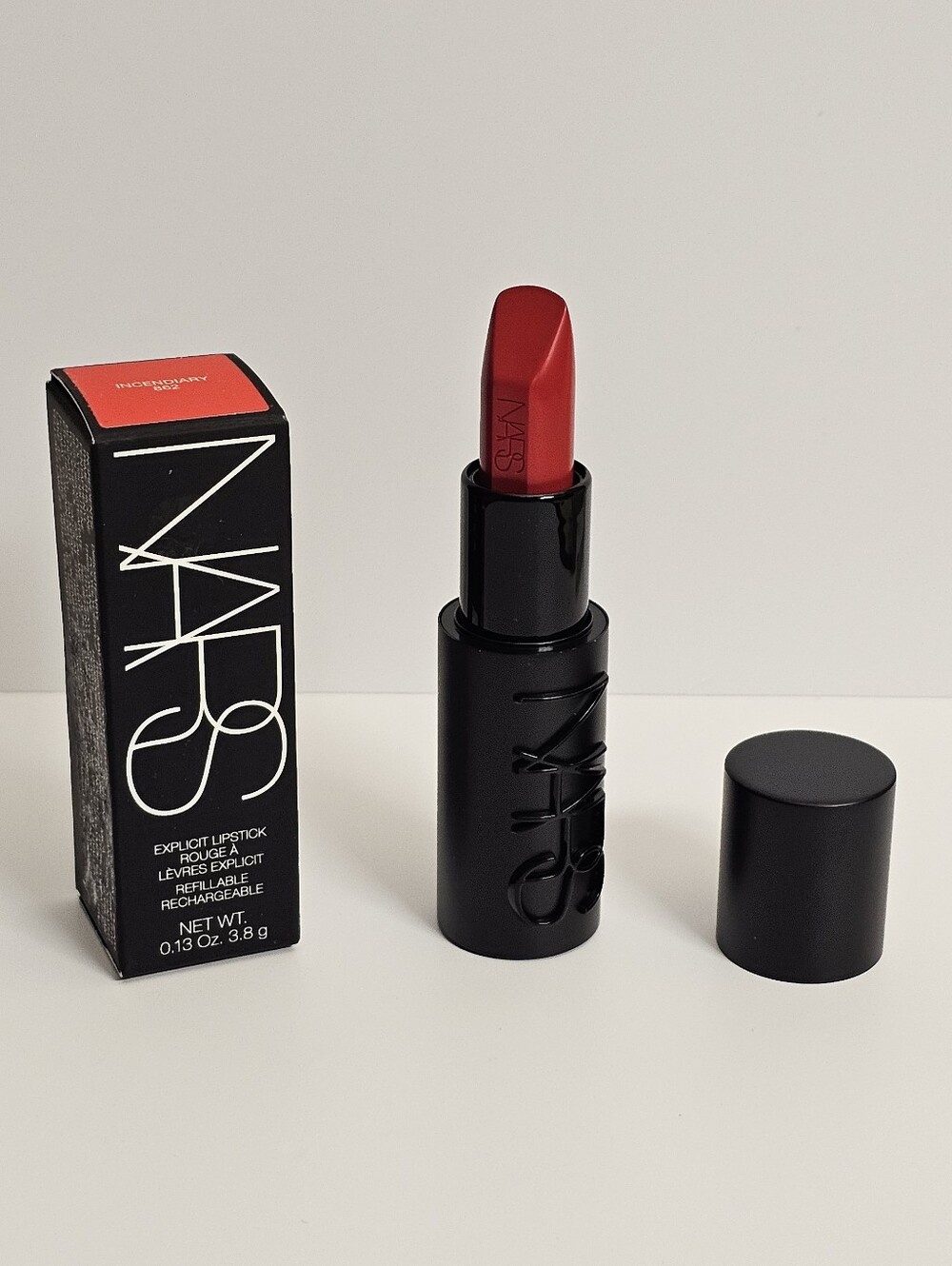NARS Explicit Lipstick Incendiary 862 satin Refillable Lipstick New NIB Makeup